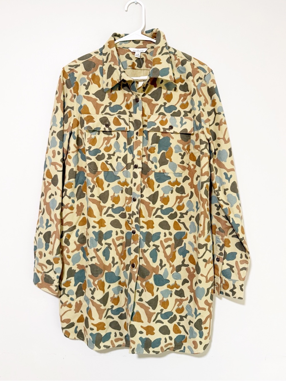 L.L Bean Signature Chamois Tunic Shirt Women's Large Khaki Brown Camo Pocket NWT